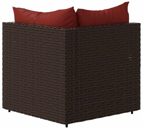 Barna polyrattan kerti sarokkanapé párnákkal