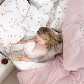 Goldea pamut ágyneműhuzat duo - cseresznyevirágok, púderrózsaszín hátoldal 140 x 200 és 70 x 90 cm