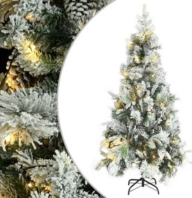 vidaXL PVC és PE megvilágított karácsonyfa hóval/fenyőtobozzal 225 cm