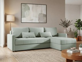 VENORIA L alakú kihúzható sarokkanapé, 220x143 cm, világoszöld + 2 párna INGYEN