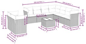 10 részes szürke polyrattan kerti ülőgarnitúra párnákkal