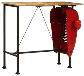 piros és barna tömör mangófa traktor bárasztal 55x120x107 cm