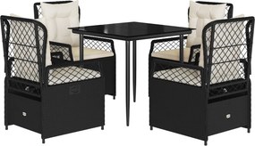 vidaXL 5 részes fekete polyrattan kerti étkezőgarnitúra párnákkal