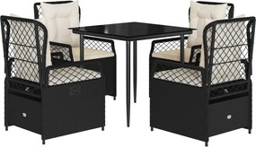 vidaXL 5 részes fekete polyrattan kerti étkezőgarnitúra párnákkal