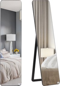 HOMCOM Teljes Testet Tükröző Téglalap Alakú Állványtükör 2 Telepítési Móddal Modern Fenyőfa Keret 37x43x156 cm Fekete | Aosom