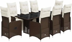 vidaXL 9 részes barna polyrattan kerti bisztrógarnitúra párnákkal