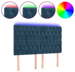 sötétkék bársony LED-es fejtámla 144x7x118/128 cm