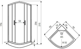 Petrus 90x90 cm íves hidromasszázs zuhanykabin