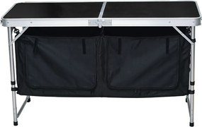 Összecsukható kempingasztal rendszerezővel, 120 cm, alumínium/MDF, KEPI TYP 3
