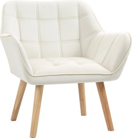 HOMCOM Skandináv Formatervezésű Fotel, Bársonyos és Fa Fotel, Krém Szín, Nappalihoz vagy Irodához, 67x61,5x71cm | Aosom