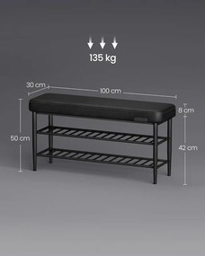 VASAGLE EKHO modern műbőr cipős pad, 100 cm, tintafekete