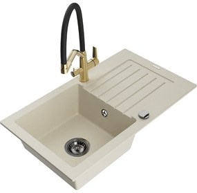 Mexen Pablo 1-medencés gránit mosogató csepegtetővel és Duo konyhai csapteleppel, bézs - 6510-69-671701-57-B