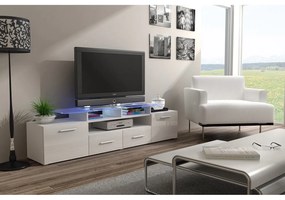 TV asztal + szekrény Blaise (fehér + fényes fehér) (fehér LED világítás). 1058808