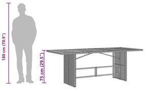 bézs polyrattan üveglapos kerti asztal 190 x 80 x 75 cm