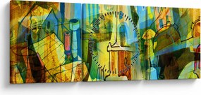 Kép - Építészet, kubista absztrakció (órával) (90x30 cm)