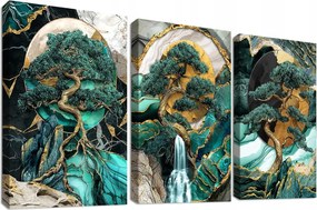 Modern Vászonkép Fa és hegy Zöld márvány Vászon 30 x 40 cm 3 db