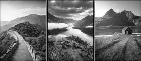 Tájképek fekete-fehér triptichon poszter 3db 30x40