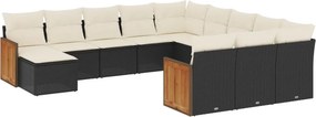 vidaXL 12 részes fekete polyrattan kerti ülőgarnitúra párnákkal