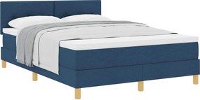 vidaXL Boxrugós ágy matracmal fejtámlával Kék 140 x 190 cm szövet