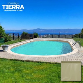 TIERRA SAND POOL süllyesztett ovális medence 6,0 x 3,0 x 1,5 m, homok színű fóliával