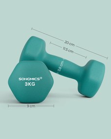 2 db-os neoprén hatszögletű súlyzókészlet, 2 x 3 kg, kékeszöld