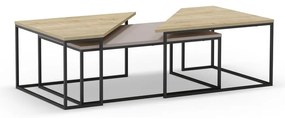 Dohányzóasztal szett tölgyfa dekoros asztallappal, 3 db-os 70x110 cm Titan – Marckeric