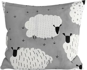 Polipamut párnahuzat WHITE SHEEPS 45x45 cm, szürke