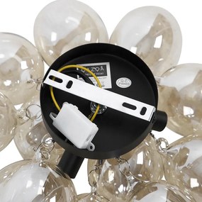 Design mennyezeti lámpa fekete borostyánüveggel 3-lámpás - Uvas