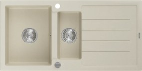 Mexen Andres 1,5 rekeszes gránit mosogató fedéllel, 1000 x 500 mm, bézs, króm szifon - 6515101510-69