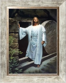 Jézus Feltámadása Vallásos Vászonkép Fehér Keretben 30X40