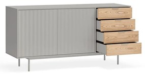 Szürke-natúr színű alacsony komód tölgyfa dekorral 159x80 cm Sierra – Teulat