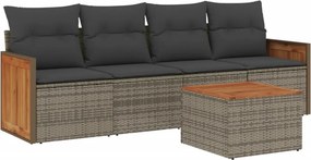 vidaXL 5 részes szürke polyrattan kerti ülőgarnitúra párnákkal