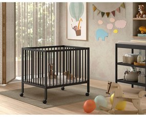 Antracitszürke bükkfa járóka állítható magassággal-gurulós 95x75 cm Dino – Vipack