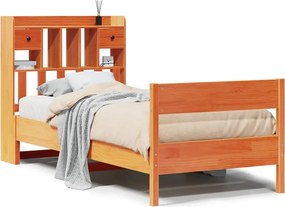 vidaXL barna tömör fenyőfa könyvespolcos ágy matrac nélkül 75 x 190 cm