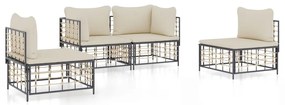 4 részes antracitszürke polyrattan kerti ülőgarnitúra párnákkal