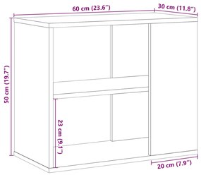 kézműves tölgy színű szerelt fa kisszekrény 60 x 30 x 50 cm