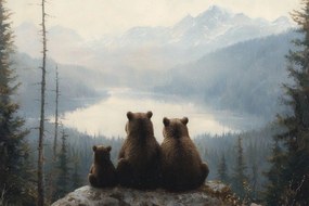 Fotótapéta Flizelina Gyerekek Hegyek Erdő Medve Mackó Család 416x290 ragasztó