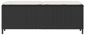 Fekete polyrattan kerti pad párnával 110x30x40,5 cm