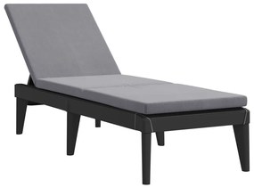 Antracitszürke PP napozóágy párnával 186 x 60 x 29 cm