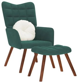 sötétzöld bársony pihenőfotel zsámolynal