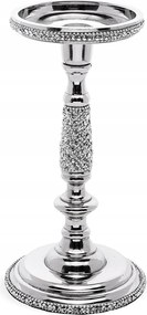 Ezüst Fém Gyertyatartó 24cm Kövekkel 25 20