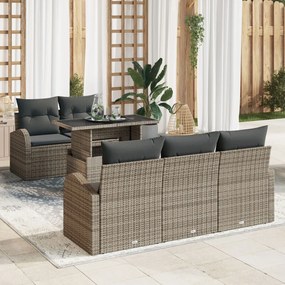 6 Darabos Kerti Kanapé Készlet Párnákkal Szürke Poly Rattan, 2-Fős Kerti Kanapé Tárolóval és Párnákkal Szürke Poly Rattan