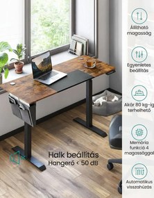 Állítható magasságú elektromos íróasztal 140 x 60 x (72-120) cm, vintage barna/fekete