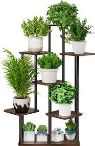 Fém virágállvány, fekete/rusztikus fa, ADITE TYP 2