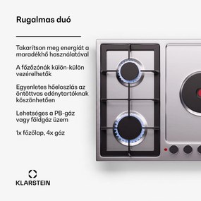 Klarstein MultiChef 5 Hot Plate, villany és gáz főzőlap, 5 főzőzóna, 4 égő, 1 villany főzőlap