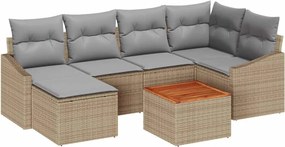 vidaXL Kerti Kanapé Szett párnával 7 pcs Bézs polirattan