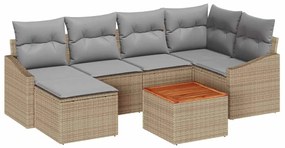 vidaXL Kerti Kanapé Szett párnával 7 pcs Bézs polirattan