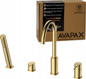 Kádtöltő csaptelep 4 lyukú arany álló kádhoz Avapax zuhanyzóval