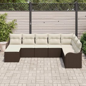 8 Részes Kerti Kanapészett Párnákkal Barna Poli Rattan, 2-Fős Kerti Kanapé Tárhellyel és Párnákkal Barna Poli Rattan