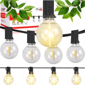 Kerti Fényfüzér 7,3m 25 izzó Erkély Terasz Kültéri Áram